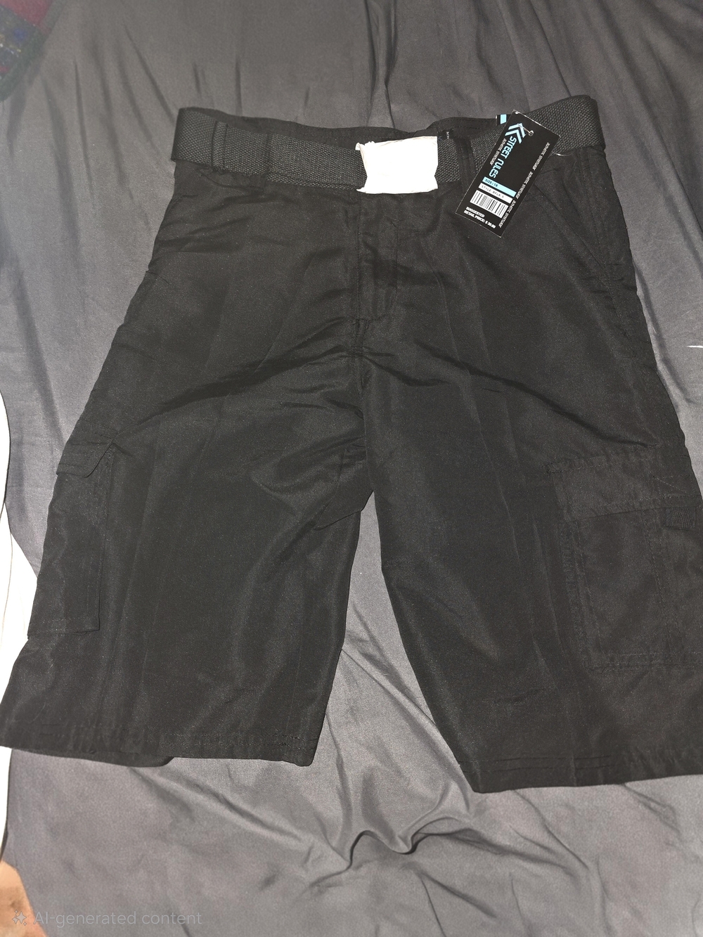 Kids Black Cargo Shorts with Built-In Belt